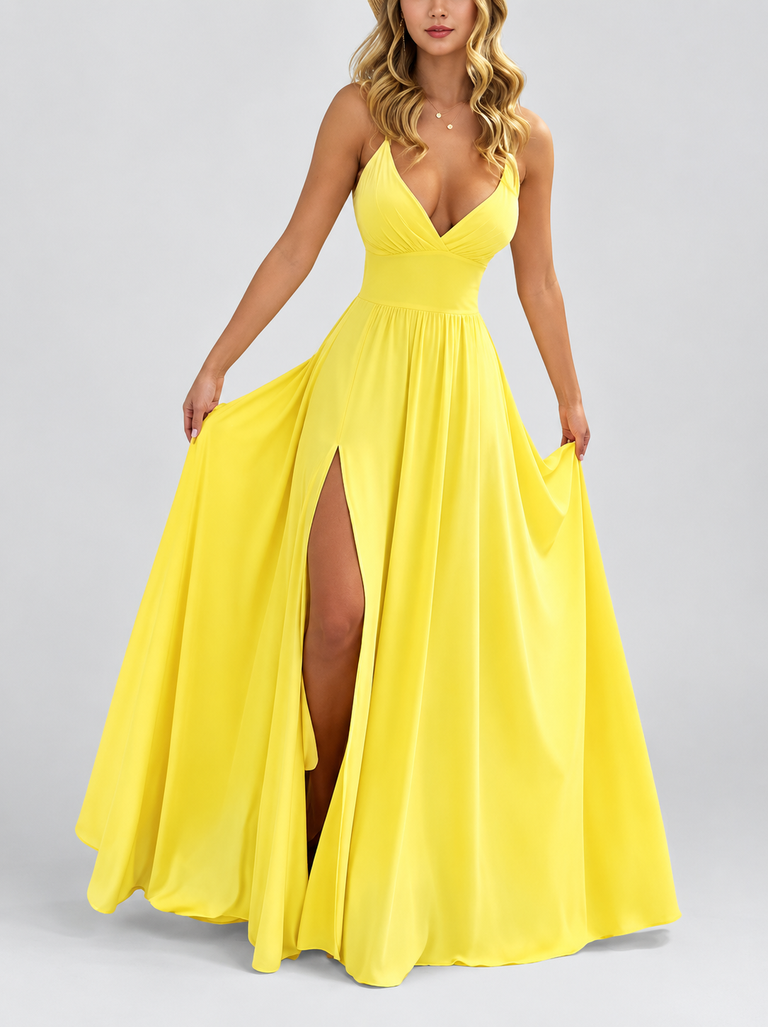 Dahlia - Women's V-Neck High Slit Wedding Guest Dress 1