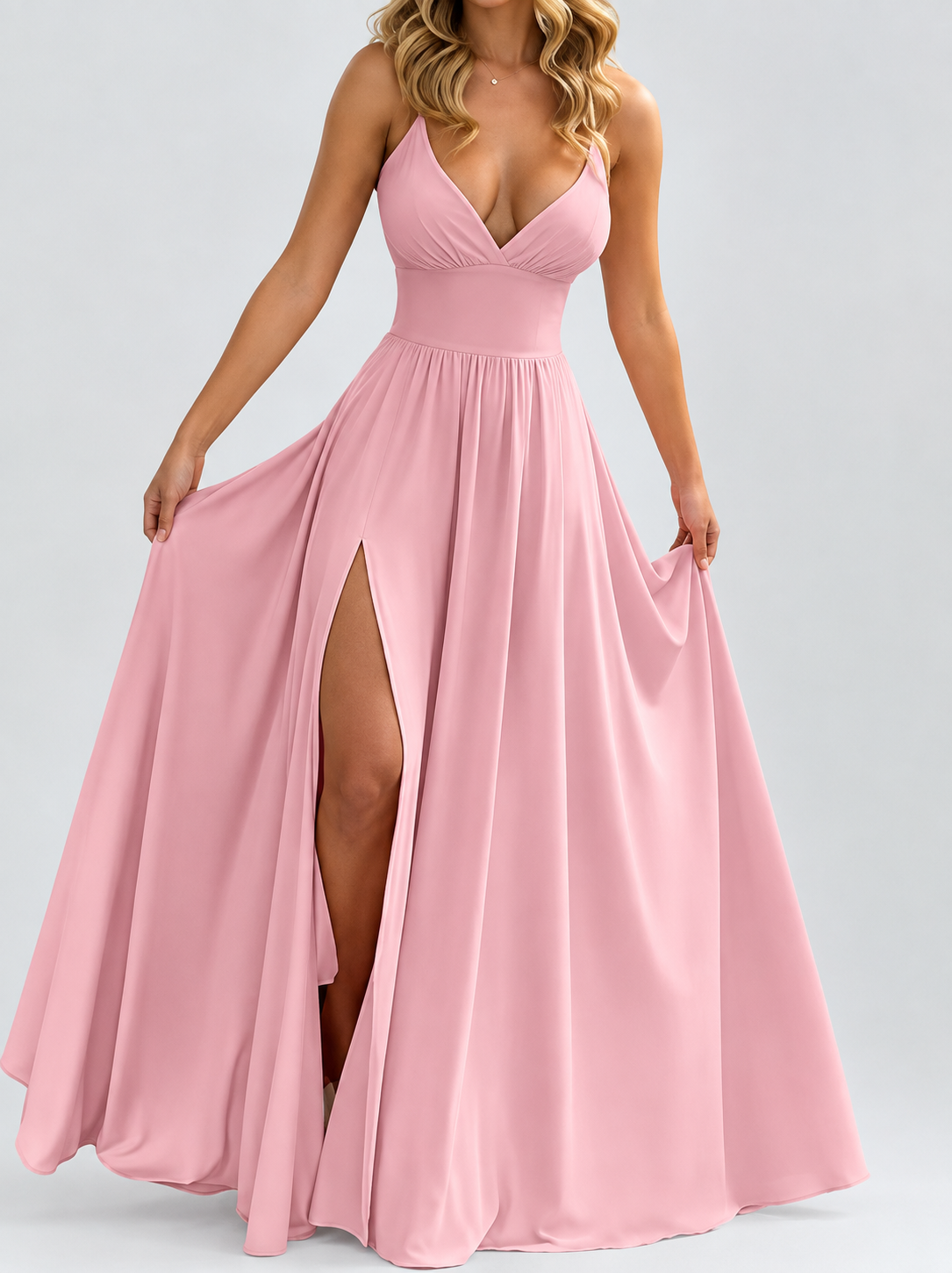 Dahlia - Women's V-Neck High Slit Wedding Guest Dress 2