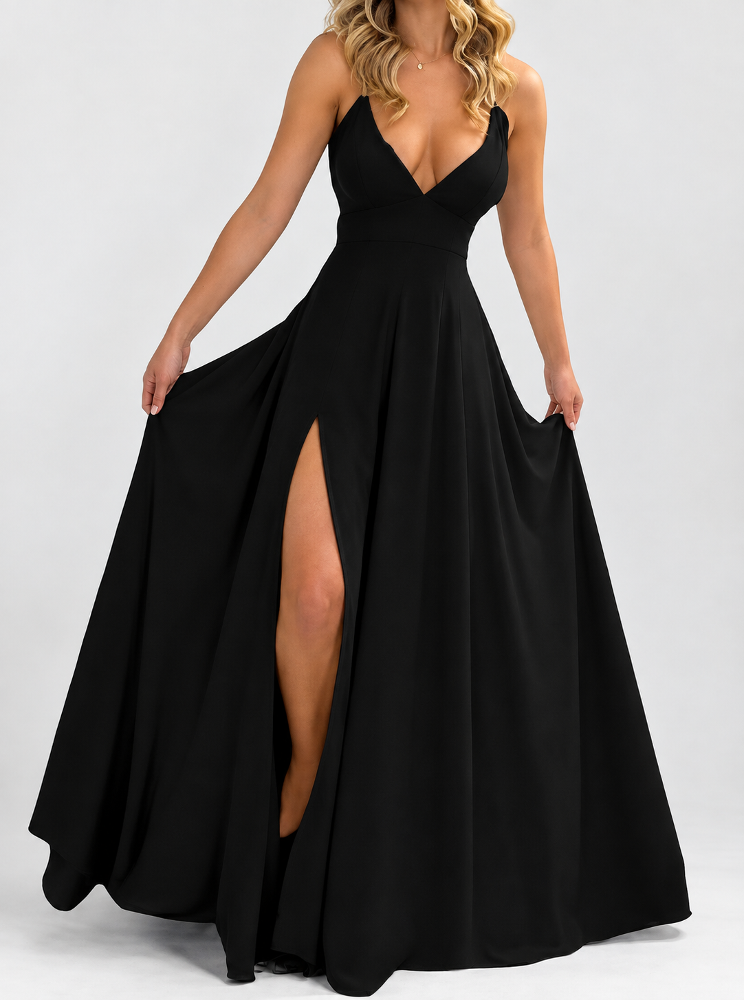 Dahlia - Women's V-Neck High Slit Wedding Guest Dress 5