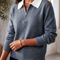 Dana - Women’s Contrast Collar Knit Polo Sweater 1