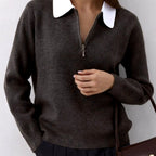 Dana - Women’s Contrast Collar Knit Polo Sweater 2