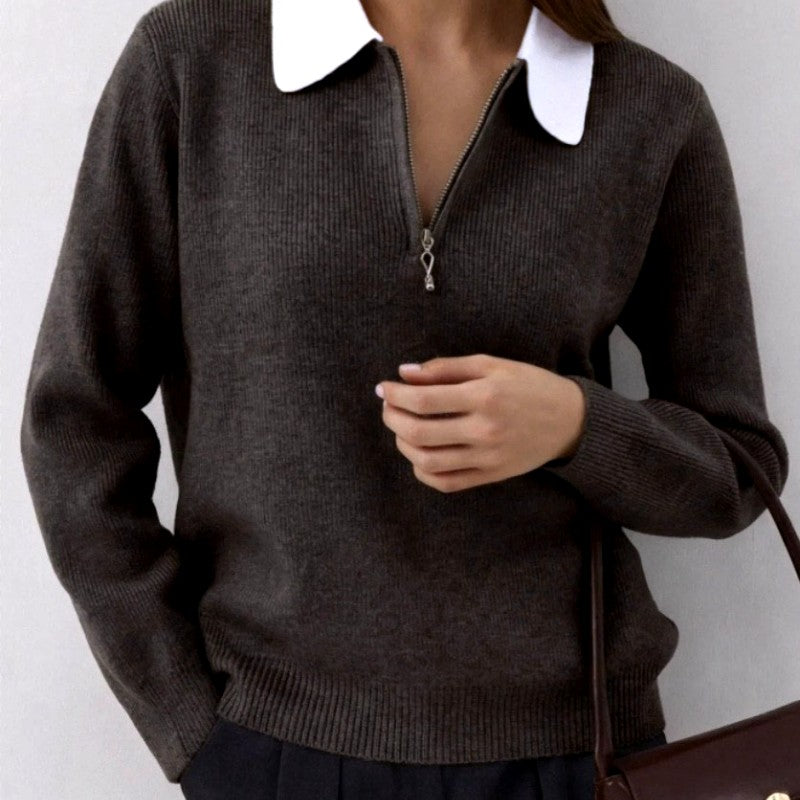 Dana - Women’s Contrast Collar Knit Polo Sweater 2