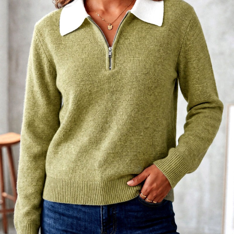 Dana - Women’s Contrast Collar Knit Polo Sweater 3