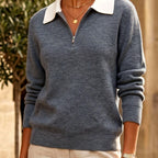 Dana - Women’s Contrast Collar Knit Polo Sweater 4