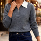 Dana - Women’s Contrast Collar Knit Polo Sweater 5
