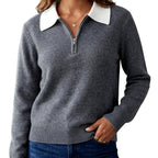 Dana - Women’s Contrast Collar Knit Polo Sweater 7