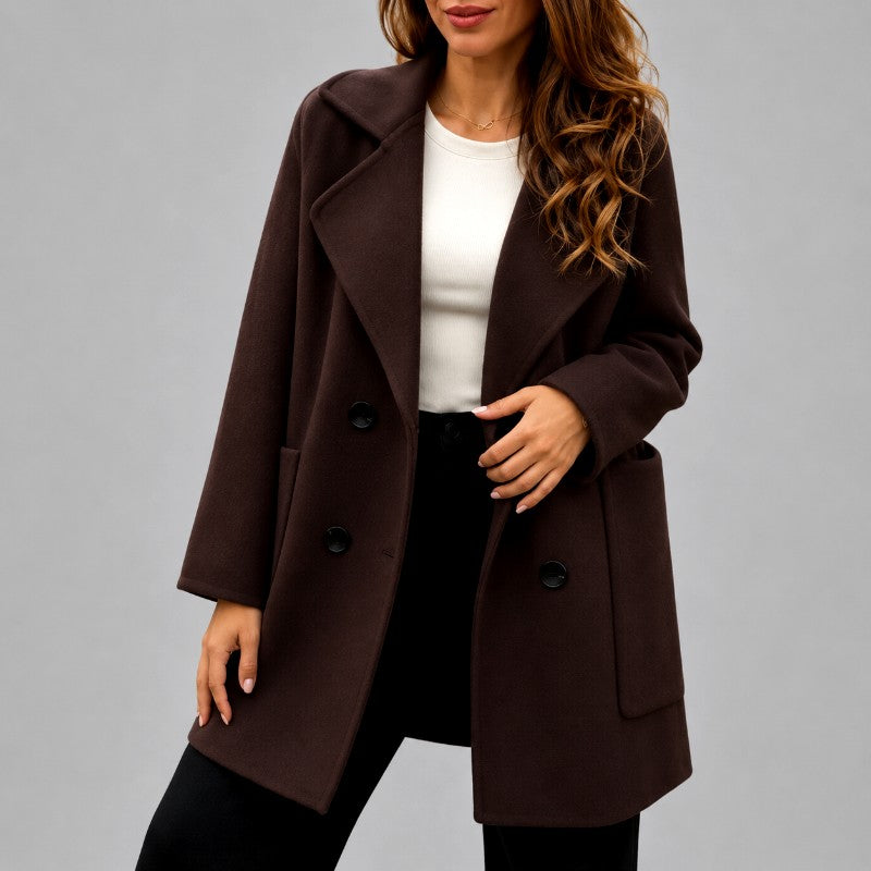 Daphne - Women's Double-Breasted Wide-Lapel Coat 2