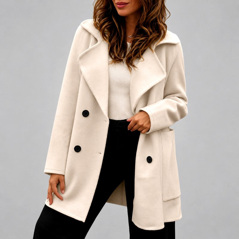 Daphne - Women's Double-Breasted Wide-Lapel Coat 4