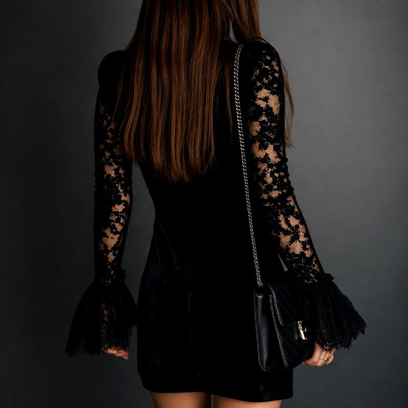 Davina - Women's Textured Bell Sleeve Bodycon Mini Dress 3