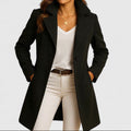 Deborah - Women's Double-Breasted Wool Blend Coat with Notch Lapels