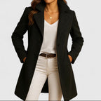 Deborah - Women's Double-Breasted Wool Blend Coat with Notch Lapels