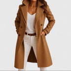 Deborah - Women's Double-Breasted Wool Blend Coat with Notch Lapels