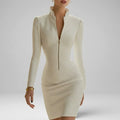 Deborah - Women's Stand-Collar Front-Zip Textured Bodycon Dress 2