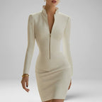 Deborah - Women's Stand-Collar Front-Zip Textured Bodycon Dress 2
