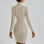 Deborah - Women's Stand-Collar Front-Zip Textured Bodycon Dress 3