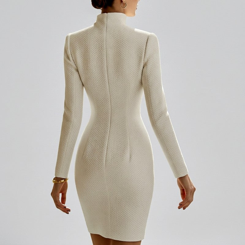 Deborah - Women's Stand-Collar Front-Zip Textured Bodycon Dress 3