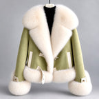 Deirdre - Women’s Faux Suede Shearling Style Cropped Jacket 2