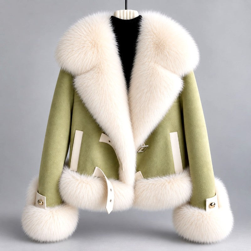 Deirdre - Women’s Faux Suede Shearling Style Cropped Jacket 2