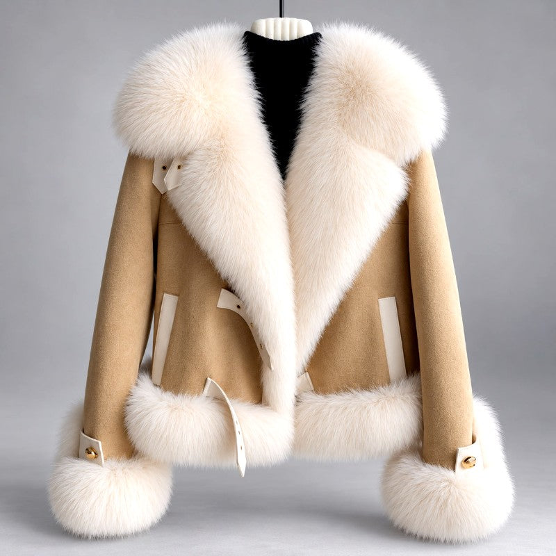 Deirdre - Women’s Faux Suede Shearling Style Cropped Jacket 3