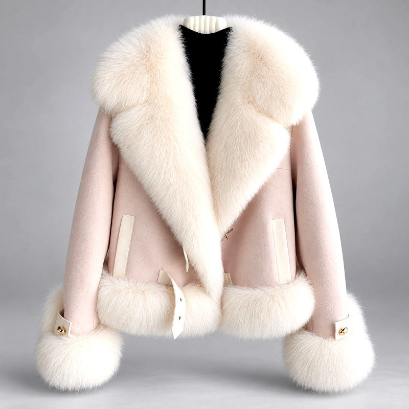 Deirdre - Women’s Faux Suede Shearling Style Cropped Jacket 4