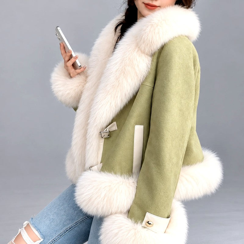 Deirdre - Women’s Faux Suede Shearling Style Cropped Jacket 7