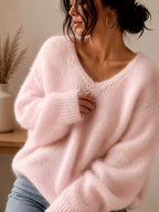 Delaney - Women’s Oversized V-Neck Pullover Sweater 7