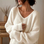 Delaney - Women’s Oversized V-Neck Pullover Sweater 8