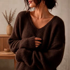 Delaney - Women’s Oversized V-Neck Pullover Sweater 9