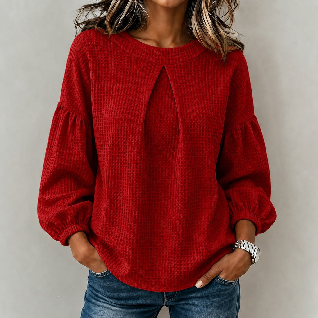 Delaney – Women's Textured Puff Sleeve Knit Blouse 1