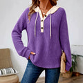 Delia - Women's V-Neck Loose Fit Button Hoodie 1