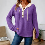 Delia - Women's V-Neck Loose Fit Button Hoodie 1