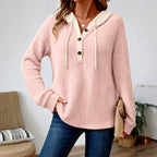 Delia - Women's V-Neck Loose Fit Button Hoodie 2
