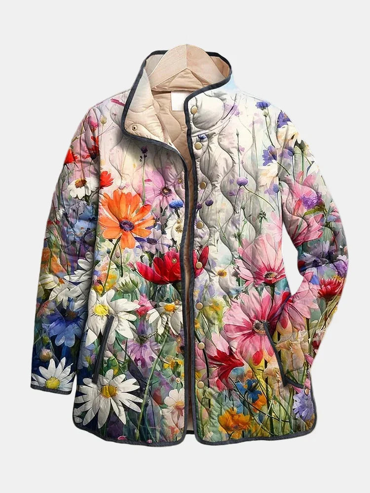Dolores - Women's Quilted Floral Jacket with Zip Front