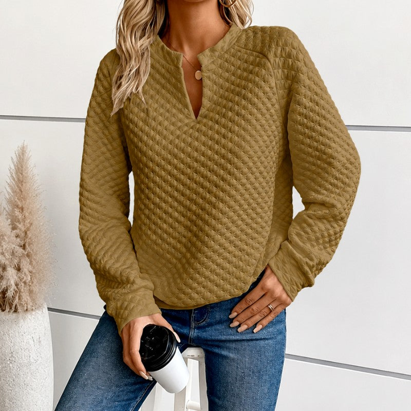 Donatella - Women's Quilted Deep V-Neck Fitted Sweater 3