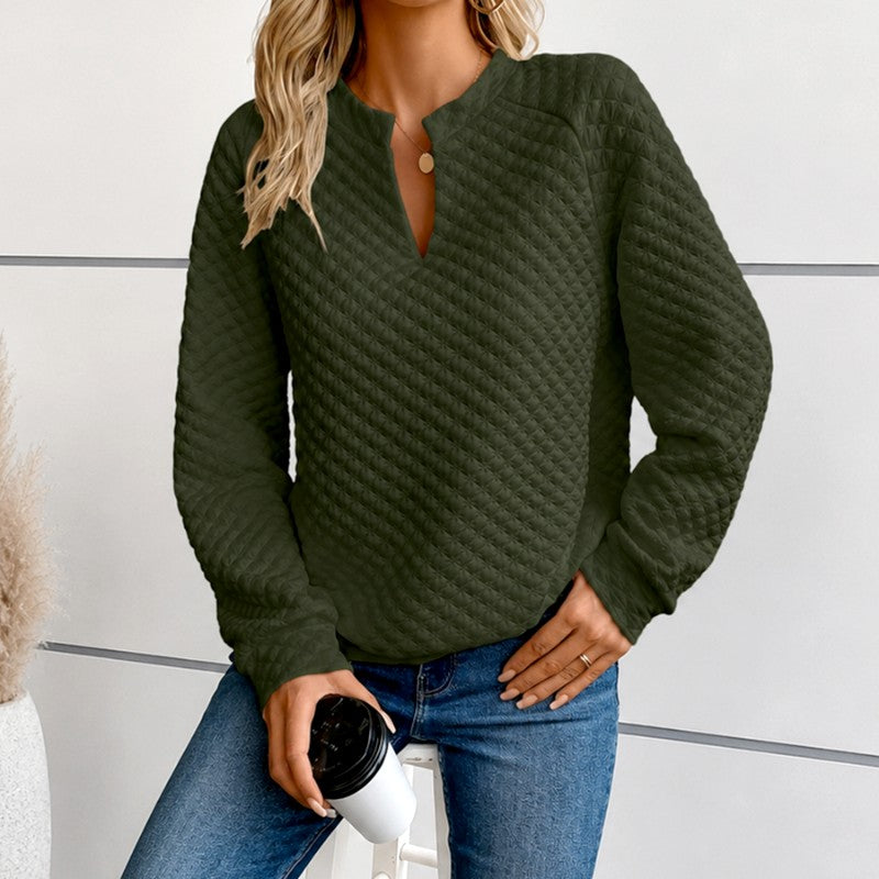 Donatella - Women's Quilted Deep V-Neck Fitted Sweater 4