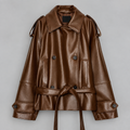 Donna - Women's Double-Breasted Leather Jacket with Belt 1