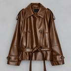 Donna - Women's Double-Breasted Leather Jacket with Belt 1