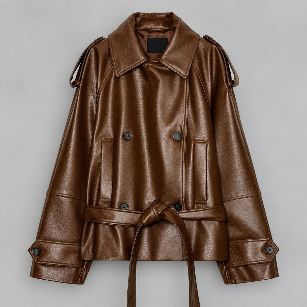 Donna - Women's Double-Breasted Leather Jacket with Belt 1