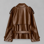 Donna - Women's Double-Breasted Leather Jacket with Belt 2
