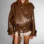 Donna - Women's Double-Breasted Leather Jacket with Belt 3