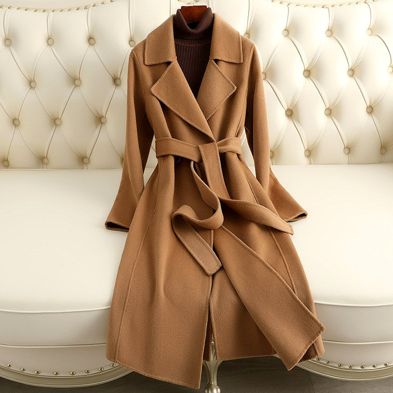 Eleanor - Women’s Tie Waist Long Coat with Wide Lapels 3