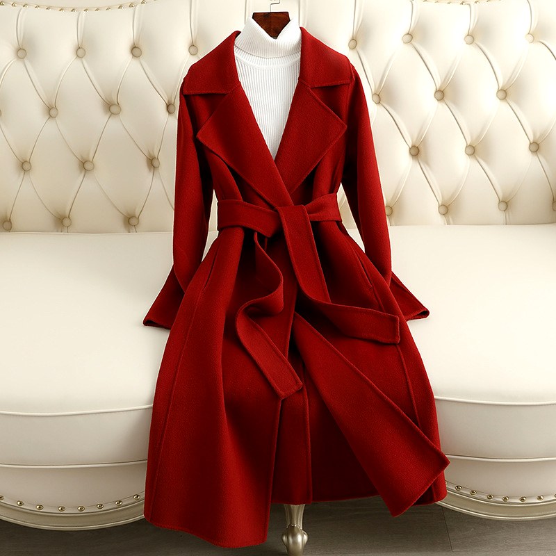 Eleanor - Women’s Tie Waist Long Coat with Wide Lapels 4
