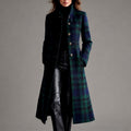 Eleanor - Women's Plaid Stand Collar Long Coat 1