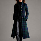 Eleanor - Women's Plaid Stand Collar Long Coat 1