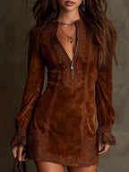 Elizabeth - Women's V-Neck Embroidered Dress 3