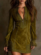 Elizabeth - Women's V-Neck Embroidered Dress 4