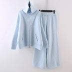 Ella - Women's Half-Zip Ribbed Sweater & Wide-Leg Knit Pants Set
