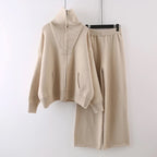 Ella - Women's Half-Zip Ribbed Sweater & Wide-Leg Knit Pants Set