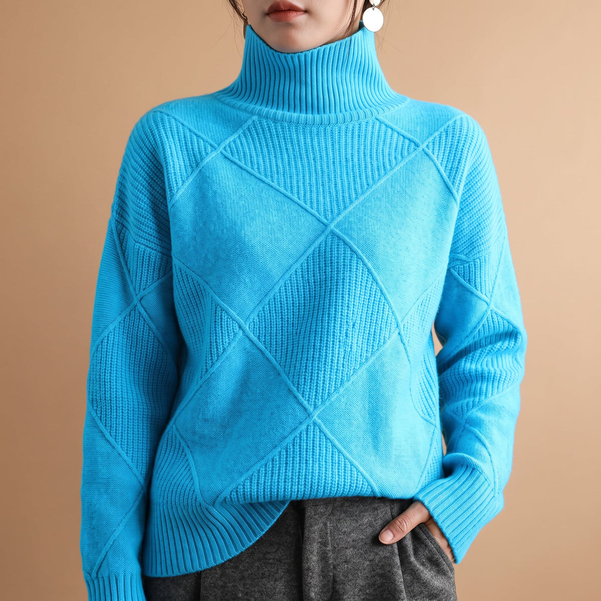 Eloise - Women's Diamond-Quilted Turtleneck Sweater