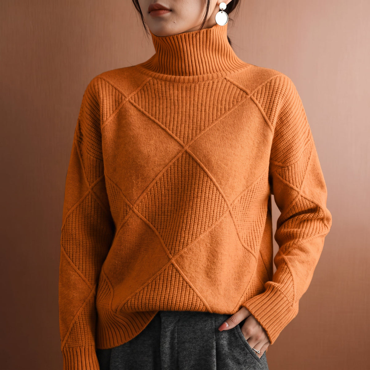 Eloise - Women's Diamond-Quilted Turtleneck Sweater